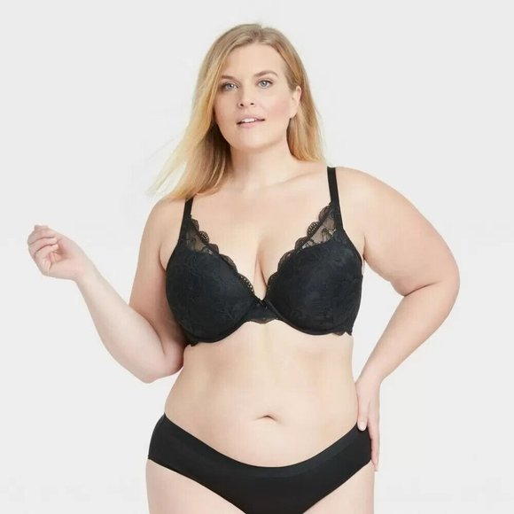 Auden Other - Auden Bra Womens 42DDD Black Sublime Lace Plunge Push-Up Underwire NWT